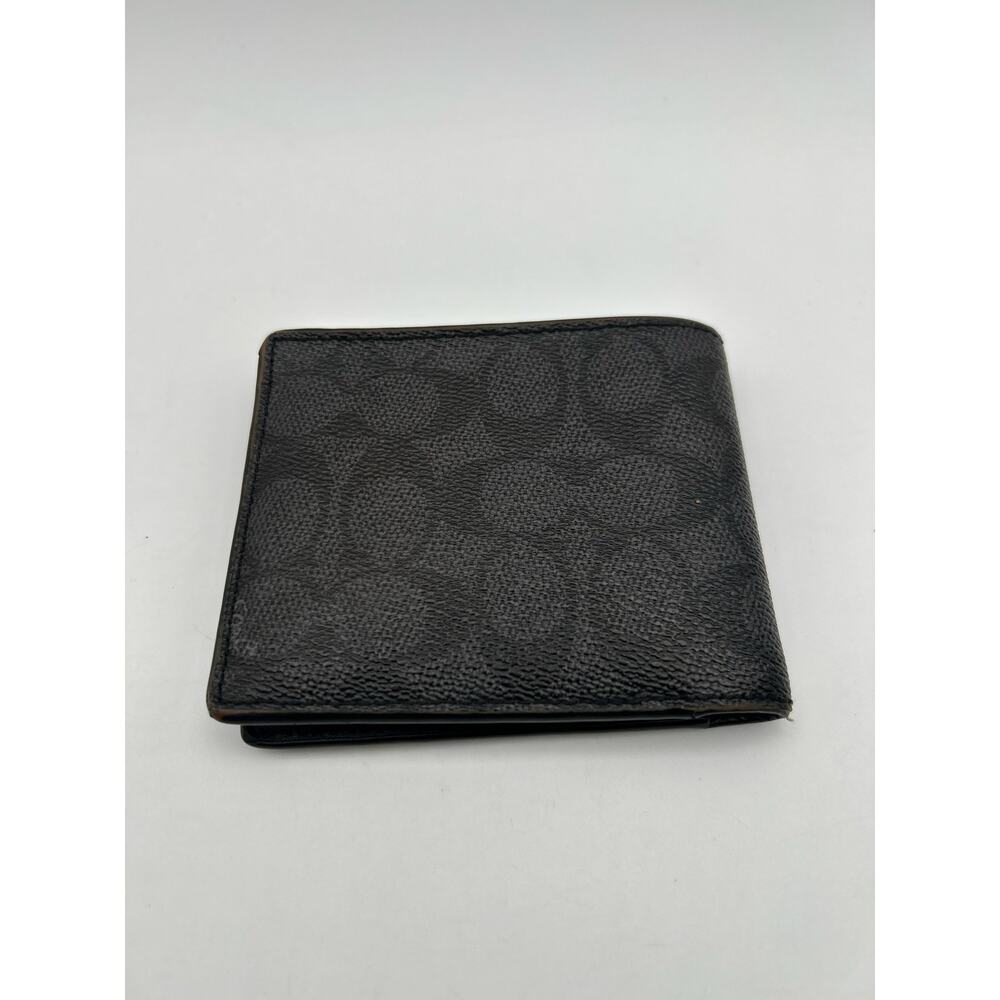Coach Black Leather Bifold Wallet Men’s Signature Canvas Billfold ID Card Holder - Picture 2 of 6